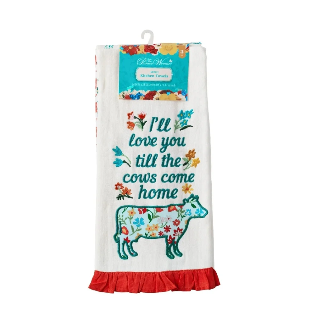 Animals Kitchen Towels Set of 2 The Pioneer Woman Cottage Core Cows 🐄🐄 Love 🥰